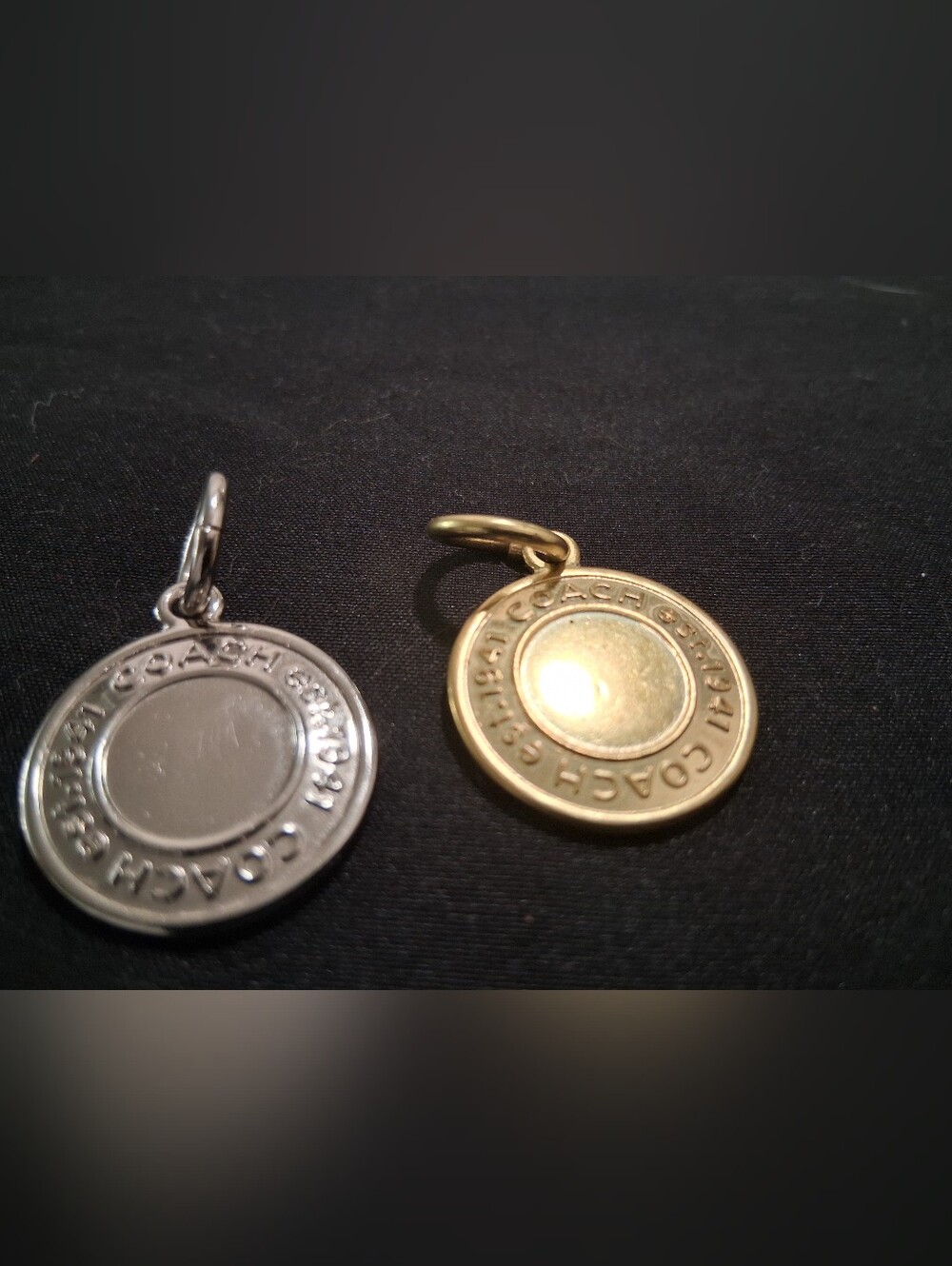 Coach Siver And Gold Round Brass Metal Hangtags Medallion Bag Charms